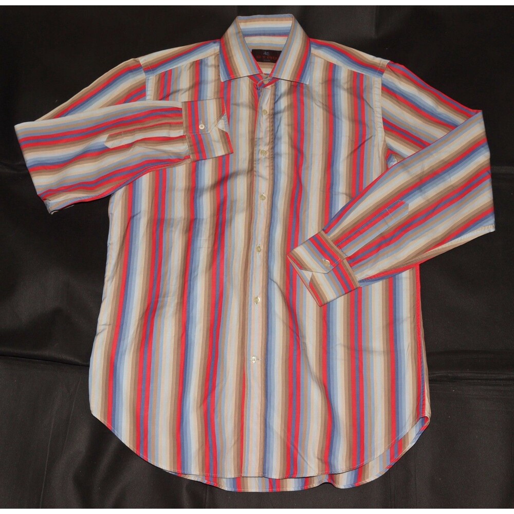 Etro Milano Men's‎ Made In Italy Long Sleeve Button Front Striped Shirt Size 40